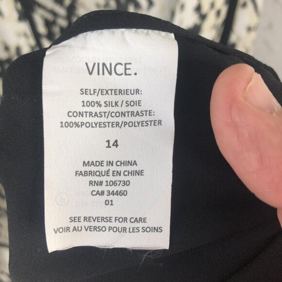 Vince Dress Womens 14 Black White Silk Sleeveless Shift Sheath Patterned Midi - Picture 7 of 14